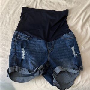 High-Waisted Denim Maternity Shorts